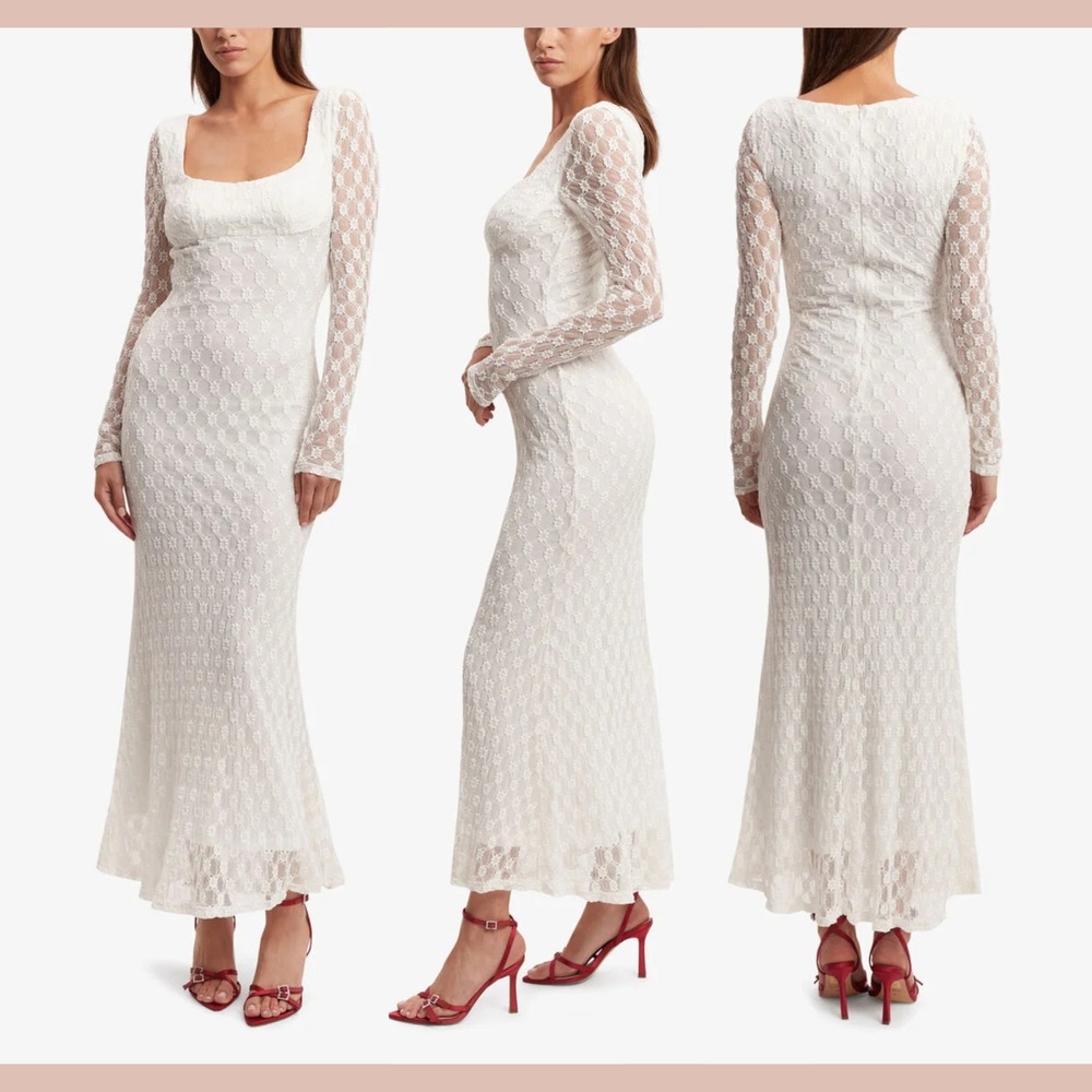 NWT $129 Bardot [ 4 US ]  Long Sleeve‎ Scoop Neck Adoni Lace Dress White 7134